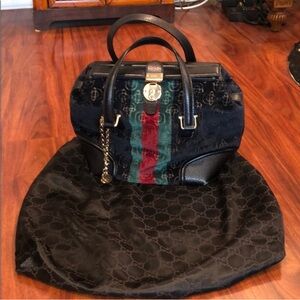 Gucci Black and Red Satchel with Green Stripe